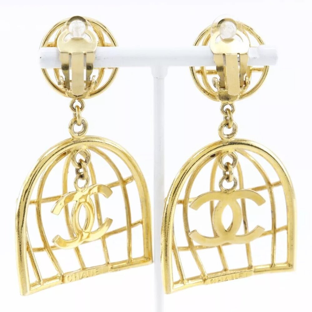 CHANEL Bird cage Earring Plated Gold 31.9g - Picture 7 of 8